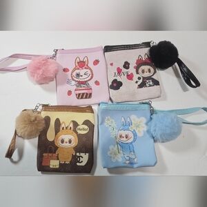 Labubu Monster Wristlet Coin Purse Keychain - Pink, Brown,Blue Grey Select 1 NEW